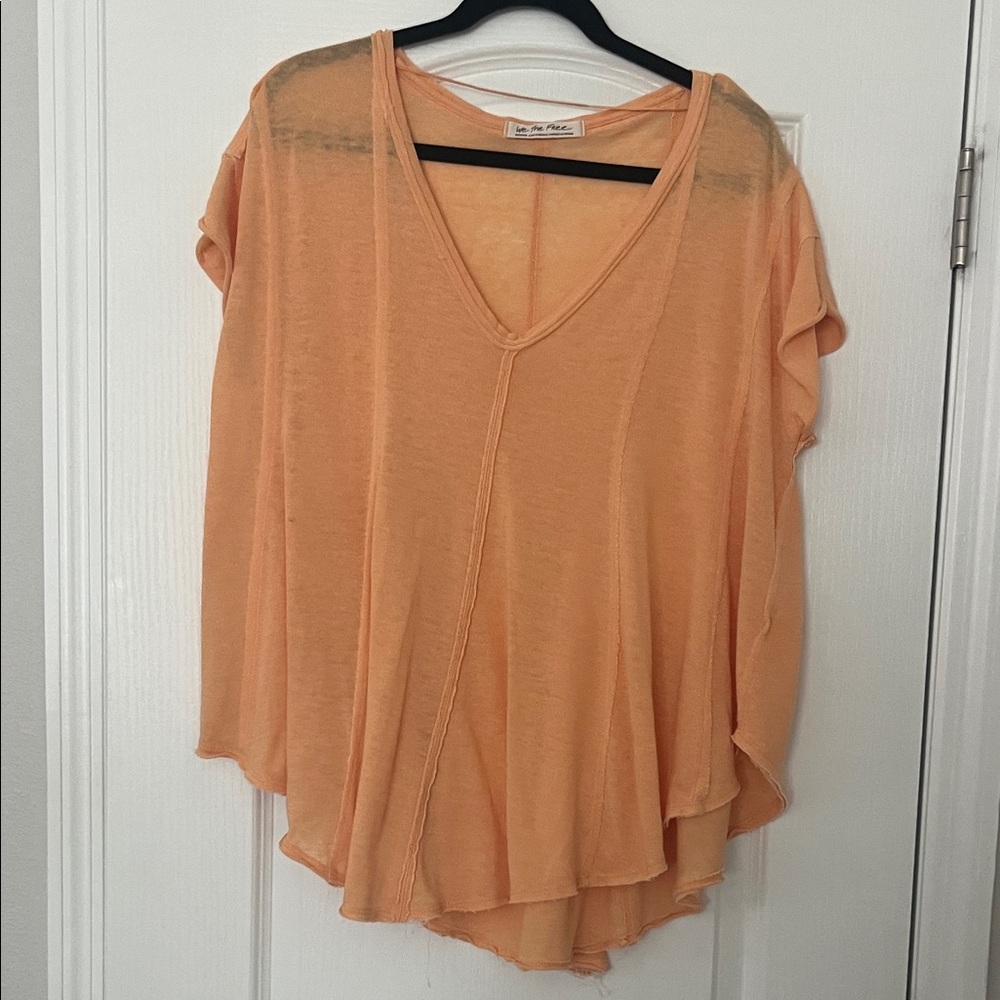 We The Free Coral Sheer V-Neck Blouse